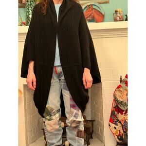 VINTAGE PORTOLANO BLACK SLEEVED CASHMERE WOOL CAPE CARDIGAN WRAP